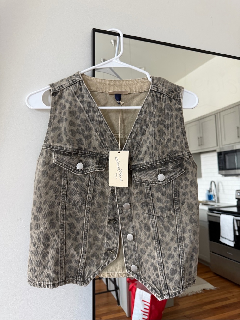 Universal Thread Leopard Print Denim Vest in Taupe and Black